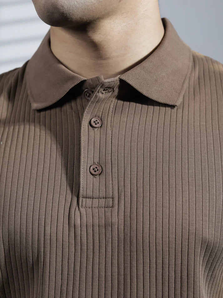 Brown Ribbed Polo Shirt for Men in Pakistan – Old Money Style Polo