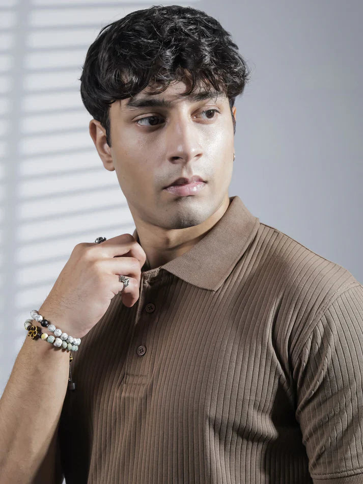 Brown Ribbed Polo Shirt for Men in Pakistan – Old Money Style Polo