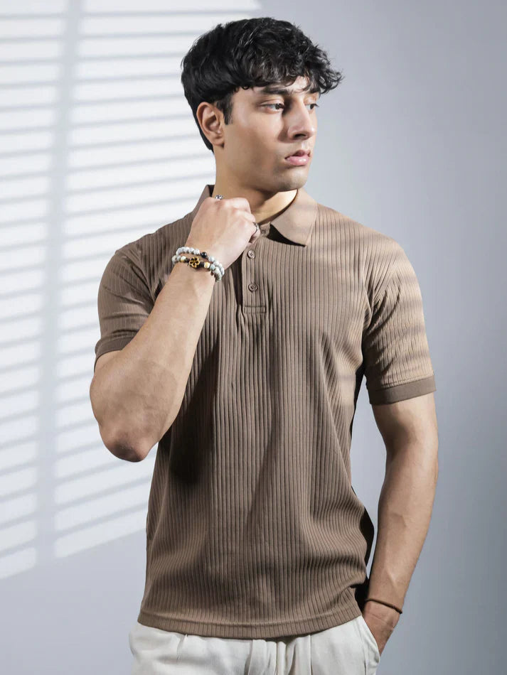 Brown Ribbed Polo Shirt for Men in Pakistan – Old Money Style Polo
