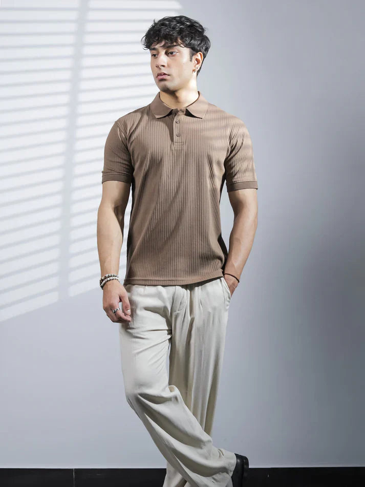 Brown Ribbed Polo Shirt for Men in Pakistan – Old Money Style Polo