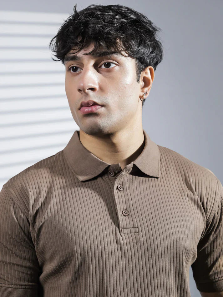 Brown Ribbed Polo Shirt for Men in Pakistan – Old Money Style Polo