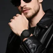 Men's Sporty Elegant Watch – Black dial, date display, silicone strap, quartz, stylish & durable.