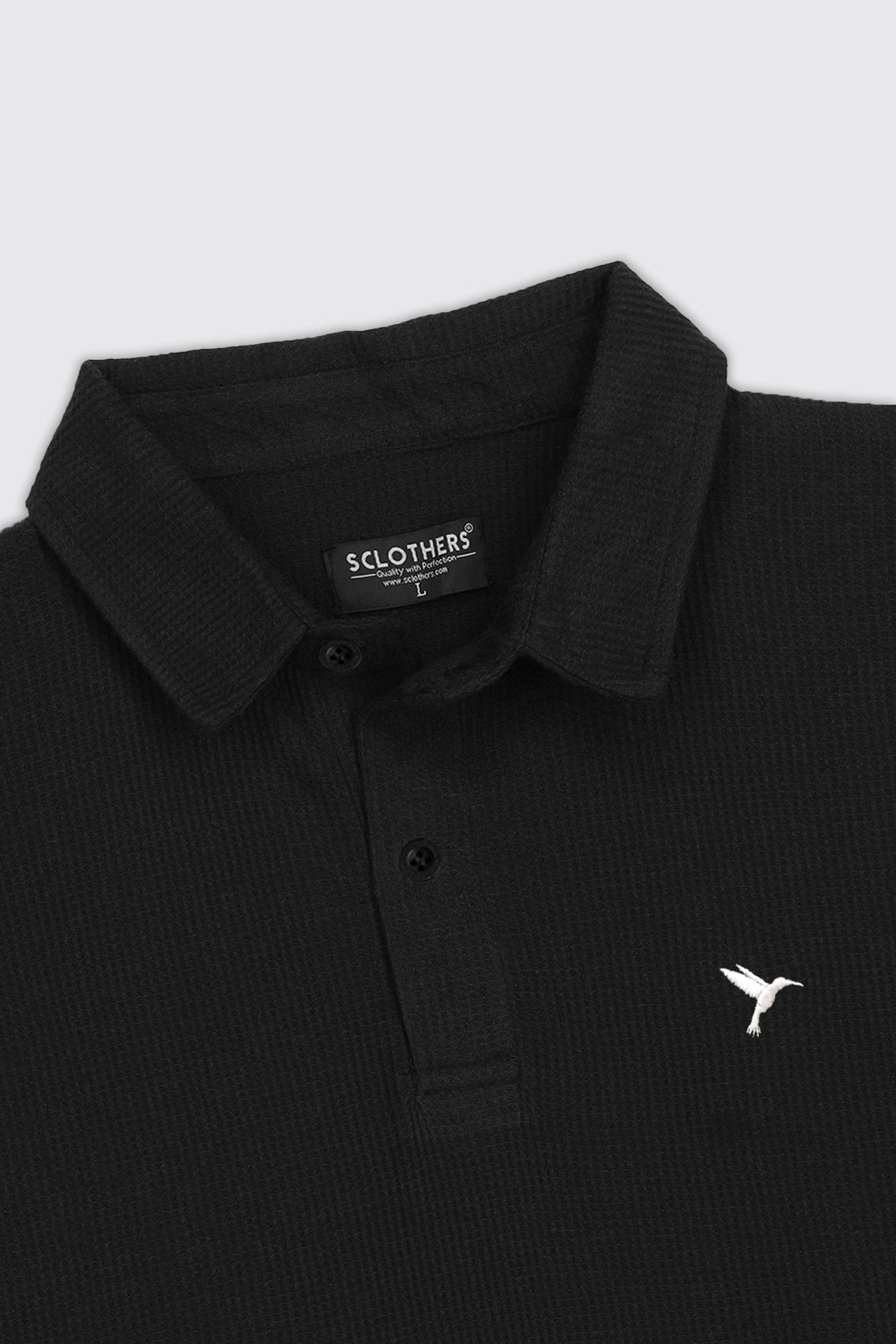 Black Waffle Knit Jacquard Polo Shirt - S25 - MP0297R