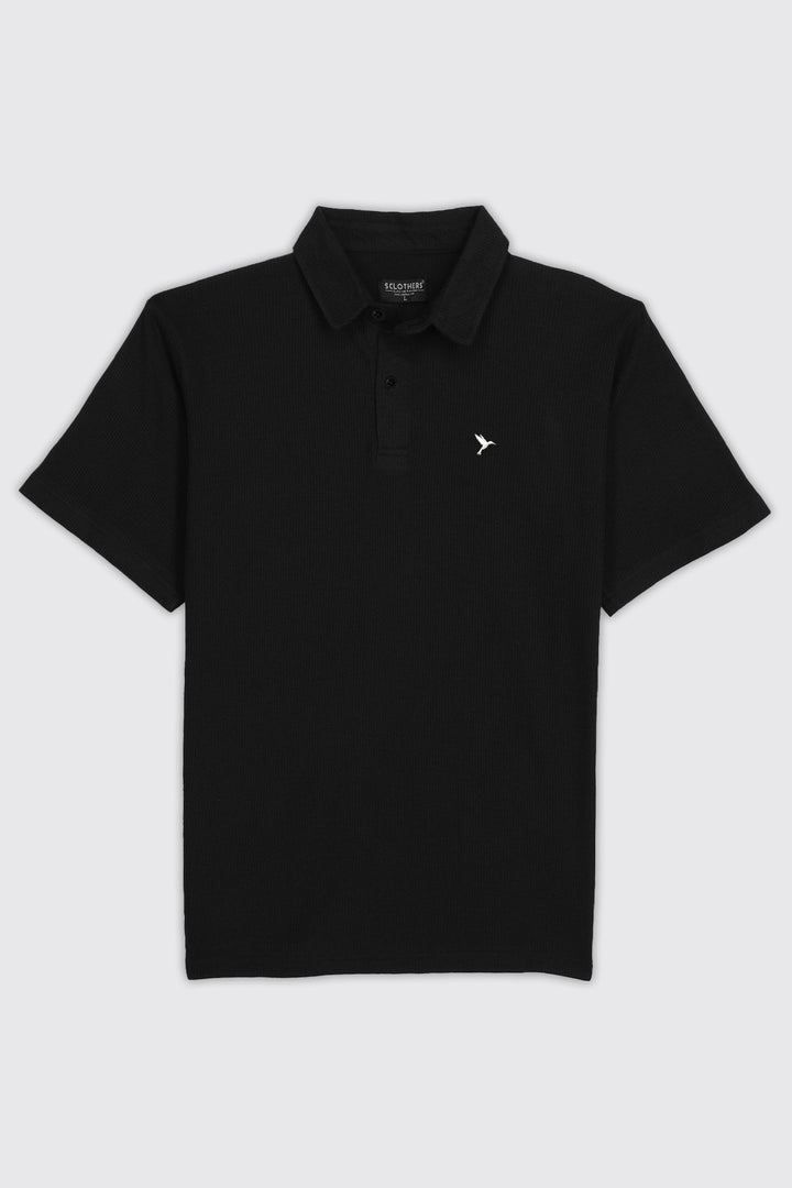 Black Waffle Knit Jacquard Polo Shirt - S25 - MP0297R