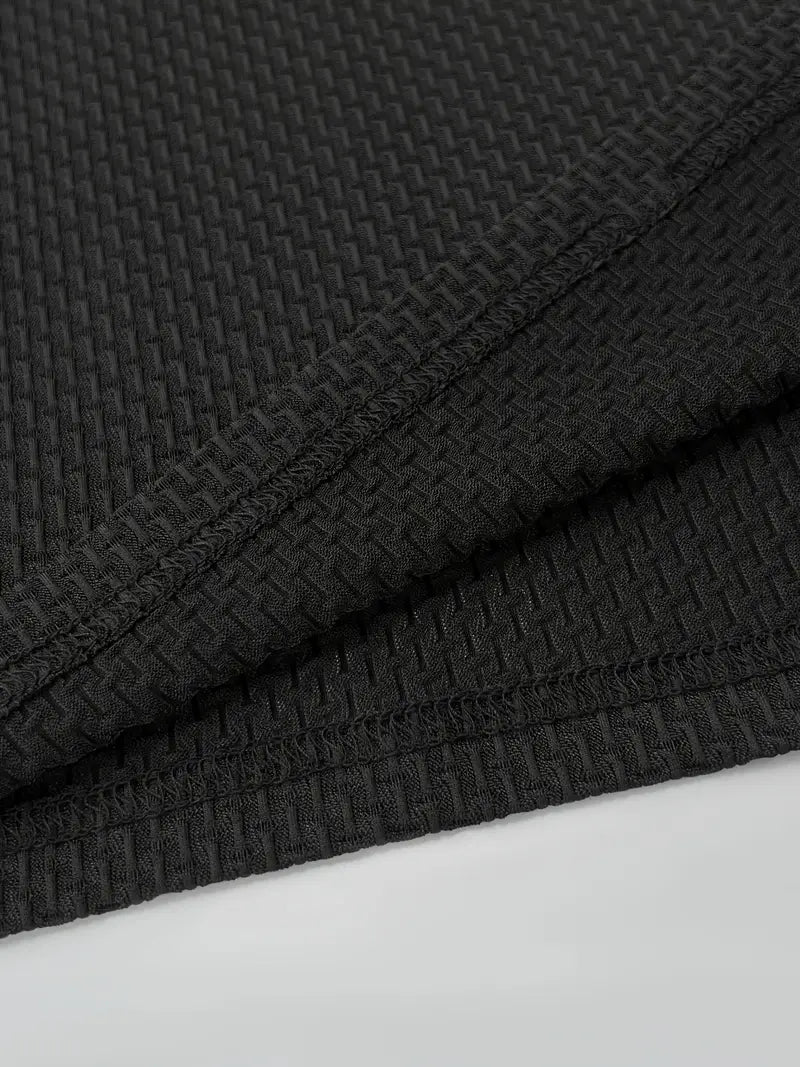 Men's Quick-Dry Moisture-Wicking Breathable Jacquard T-Shirt - Loose Fit Stretch Fabric for Gym, Running, Outdoor Sports & Casual Summer Wear - Black, Workout Shirt, Classic Round Neck, Medium Elasticity