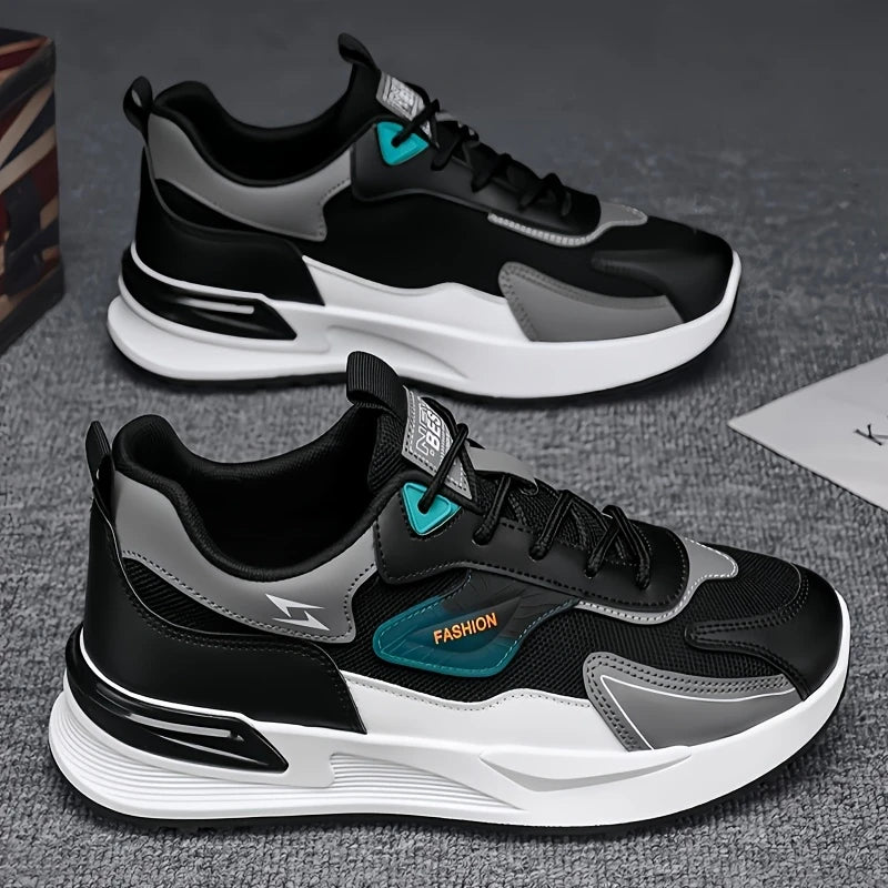 Men'S Fashion Sports Sneakers - Lightweight, Versatile Running Shoes with Stylish Black & White Design, Lace-Up Closure, Comfortable for Casual Attire and Outdoor Activities