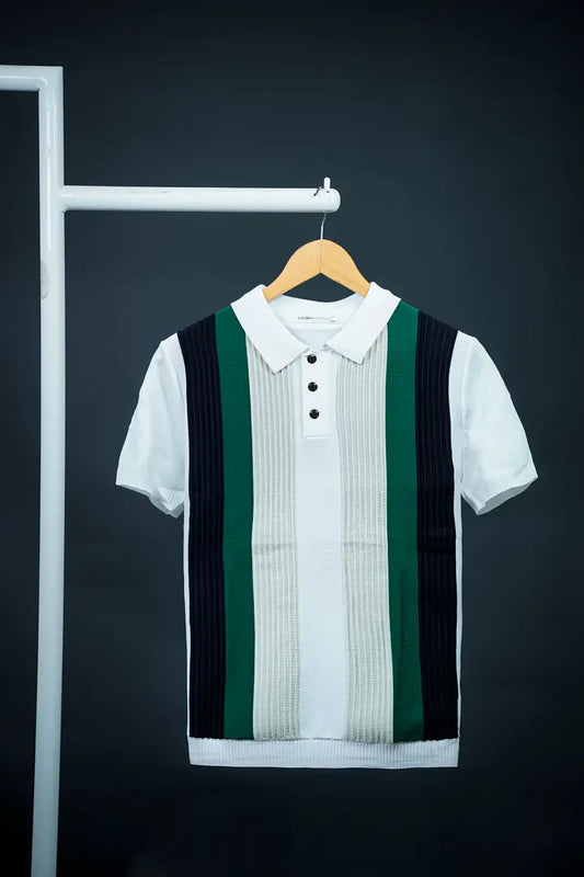 Ice Silk Polo Shirt Short Sleeve Men's Casual American Business Stripe Pattern Breathable Summer Regular Fit Male Top