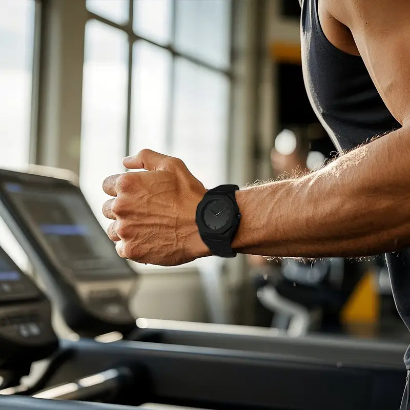 Men's Sporty Elegant Watch – Black dial, date display, silicone strap, quartz, stylish & durable.