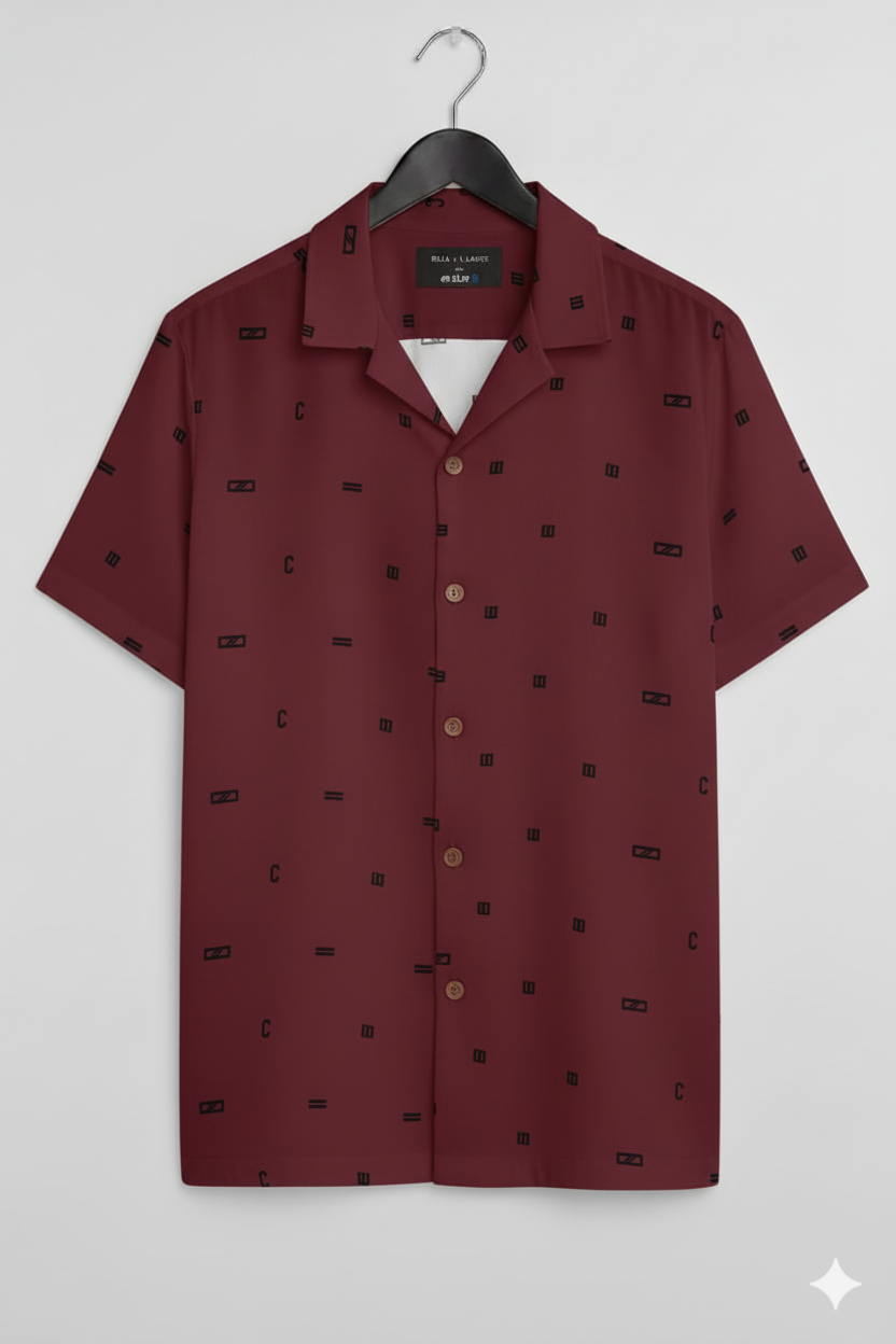 Men’s  Printed Cuban Collar Short Sleeve Shirt
