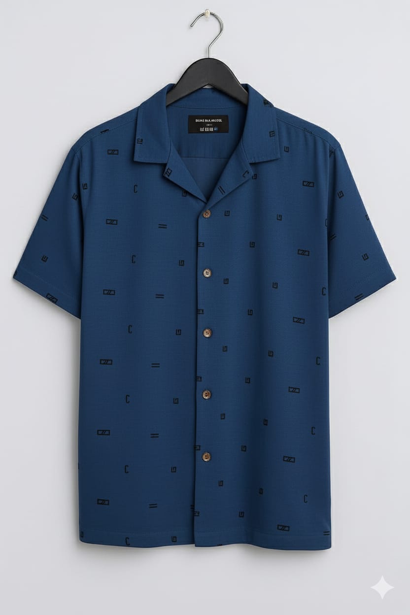 Men’s  Printed Cuban Collar Short Sleeve Shirt