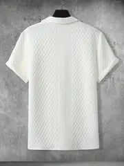 Men'S Casual Short Sleeve Button-Up Shirt with Embossed Pattern - Lightweight Polyester, Summer Lapel Collar Style, Regular Fit, Ideal for Casual Attire, Shirt