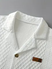 Men'S Casual Short Sleeve Button-Up Shirt with Embossed Pattern - Lightweight Polyester, Summer Lapel Collar Style, Regular Fit, Ideal for Casual Attire, Shirt